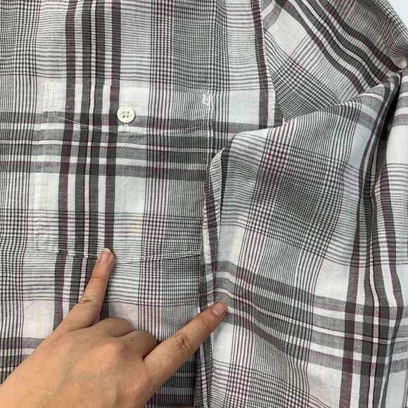 7 For All Mankind Shirt Mens XL Extra Large Gray Plaid Cotton Linen Blend Button - Picture 6 of 11